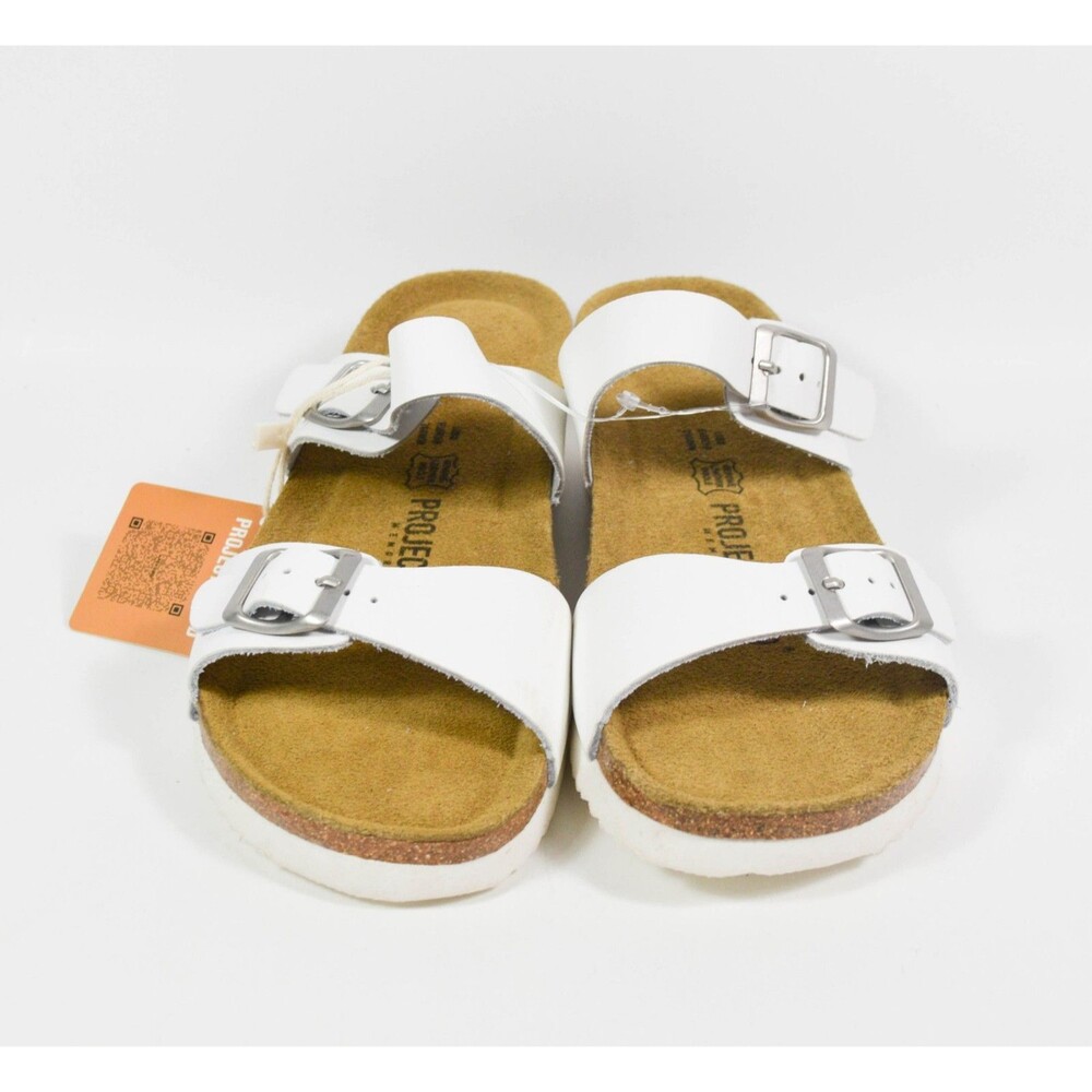 NWT Project Cloud Memory Foam Leather Wedge Double Buckle White Sandals Sz 8